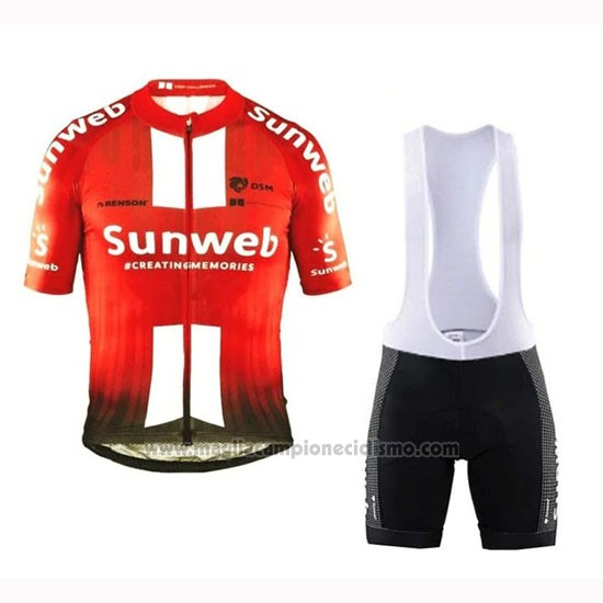 2019 Abbigliamento Ciclismo Sunweb Arancione Bianco Manica Corta e Salopette